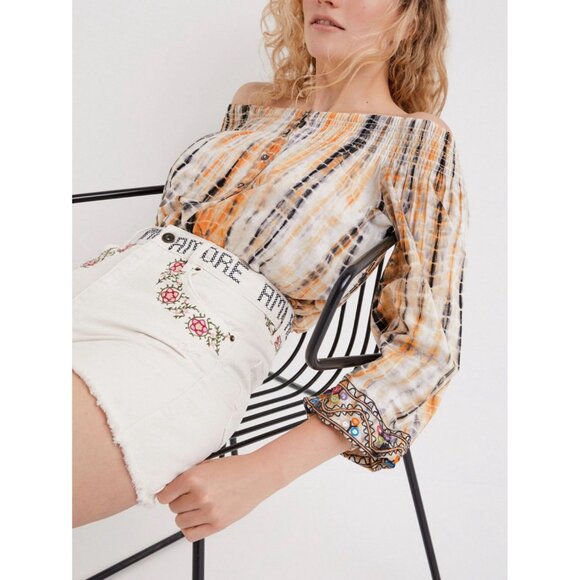 Desigual Ambar Boatneck Blouse Off Shoulder Smock Embroidered Boho L Boho $132 - Picture 5 of 14